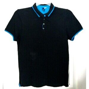 Divided by H & M Mens Polo Shirt S Black Blue Short Sleeve Collar Button Classic